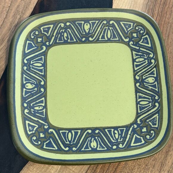 Brookpark Vintage Melamine Melmac Green 8" Square Tribal Lunch Plate Set Of 4 - Picture 3 of 8